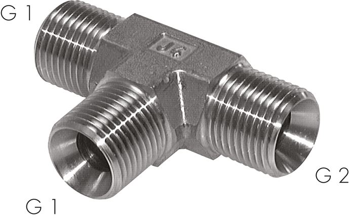 Exemplary representation: T-screw connection with G-thread (60° universal sealing cone, male), 1.4571
